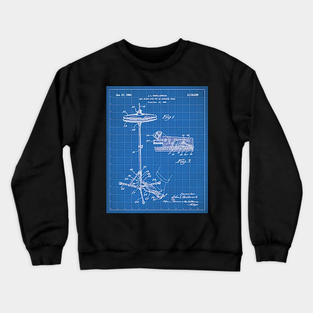 Hi Hat Drum Patent - Drummer Art - Blueprint Crewneck Sweatshirt by patentpress